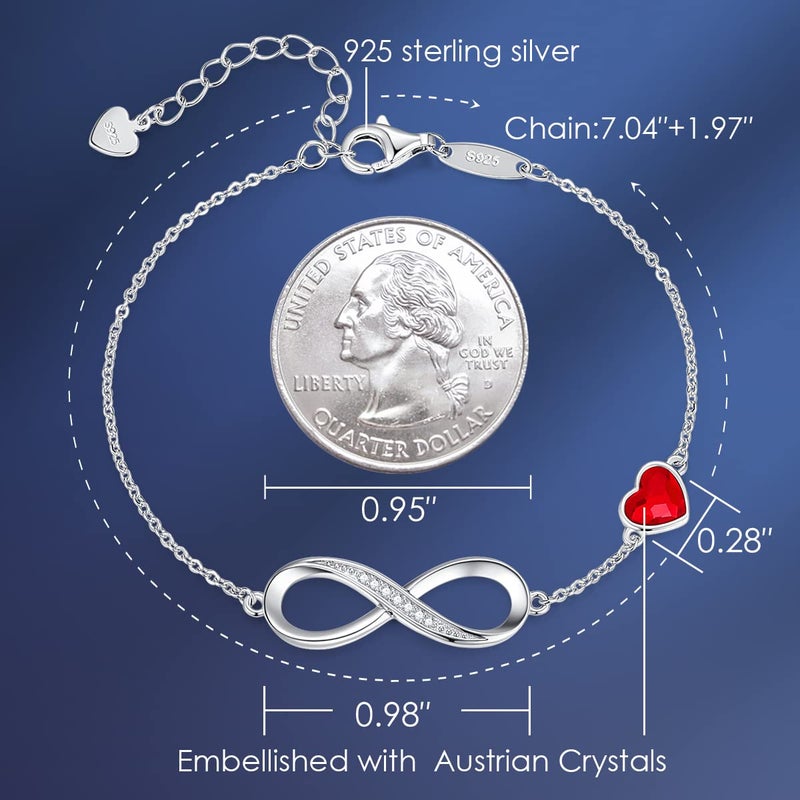CDE Valentine's Day Gift Infinity Heart Birthstone Charm Link Bracelet for Women 925 Sterling Silver Adjustable Mother's Day Christmas Day Gift Anniversary Birthday Jewelry for Wife Girlfriend Her - Image 5